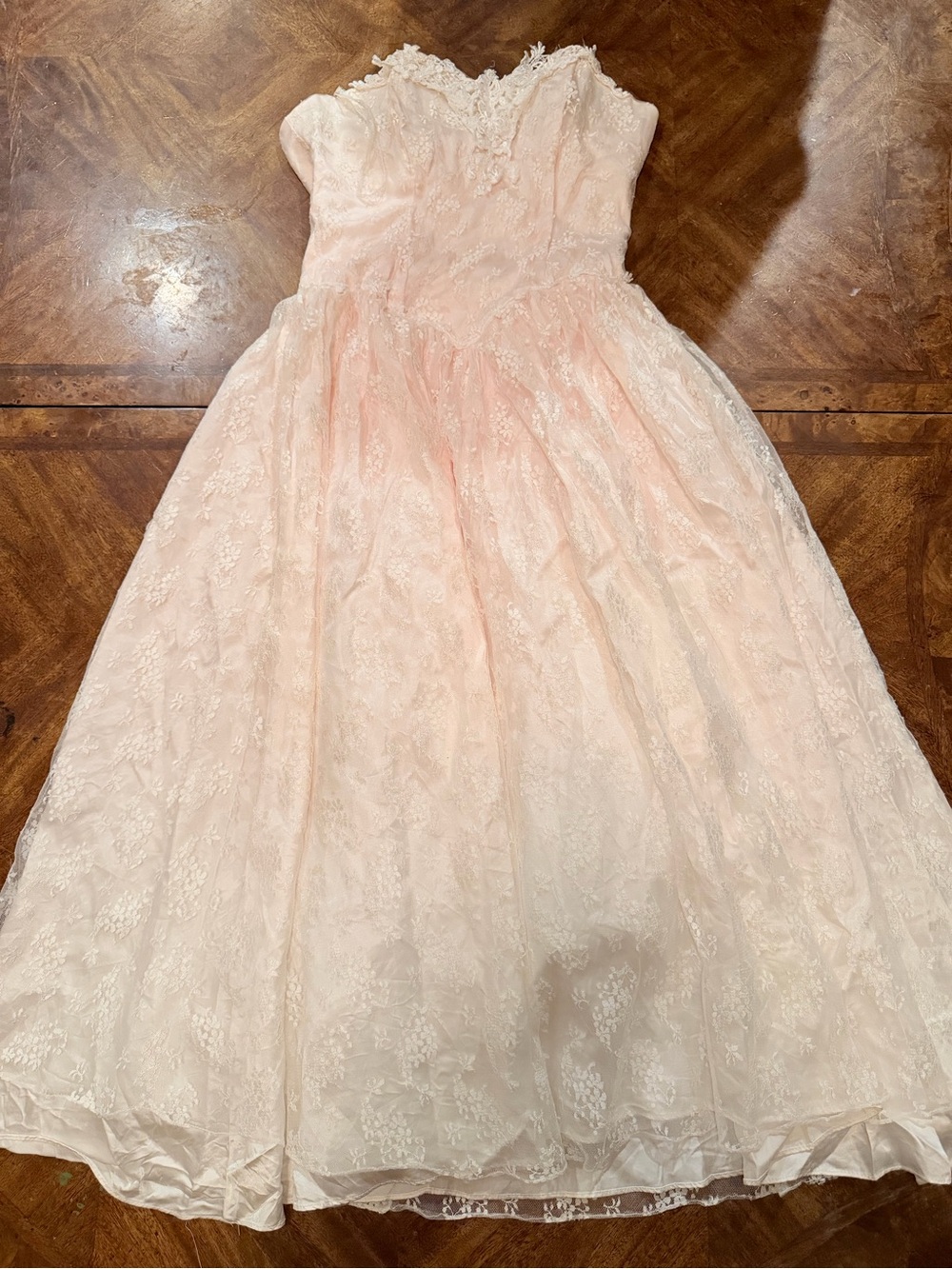 Vintange super rarer dress 9 /10 gown 60’s Lace Fit-and-Flare Dress in Light Pin